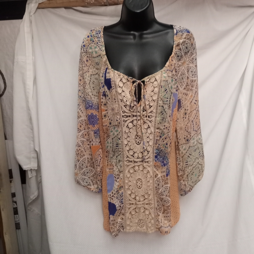 Final Sale - ANTHROPOLOGIE  - MEADOW RUE - Roselle Crochet Lace Peasant Blouse